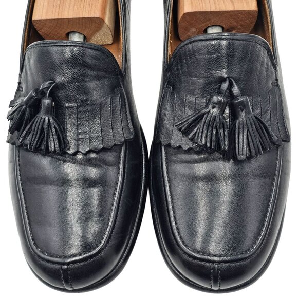 Vintage Bragano Italy Dress Shoes Men's 9.5M Black Leather Tassel Kiltie Loafers - Picture 2 of 10